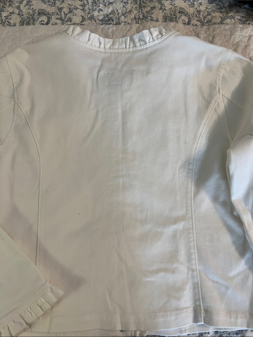 Ladies' Ivory Ruffle-Trim Button-Front Jean Jacket - Picture 9 of 9